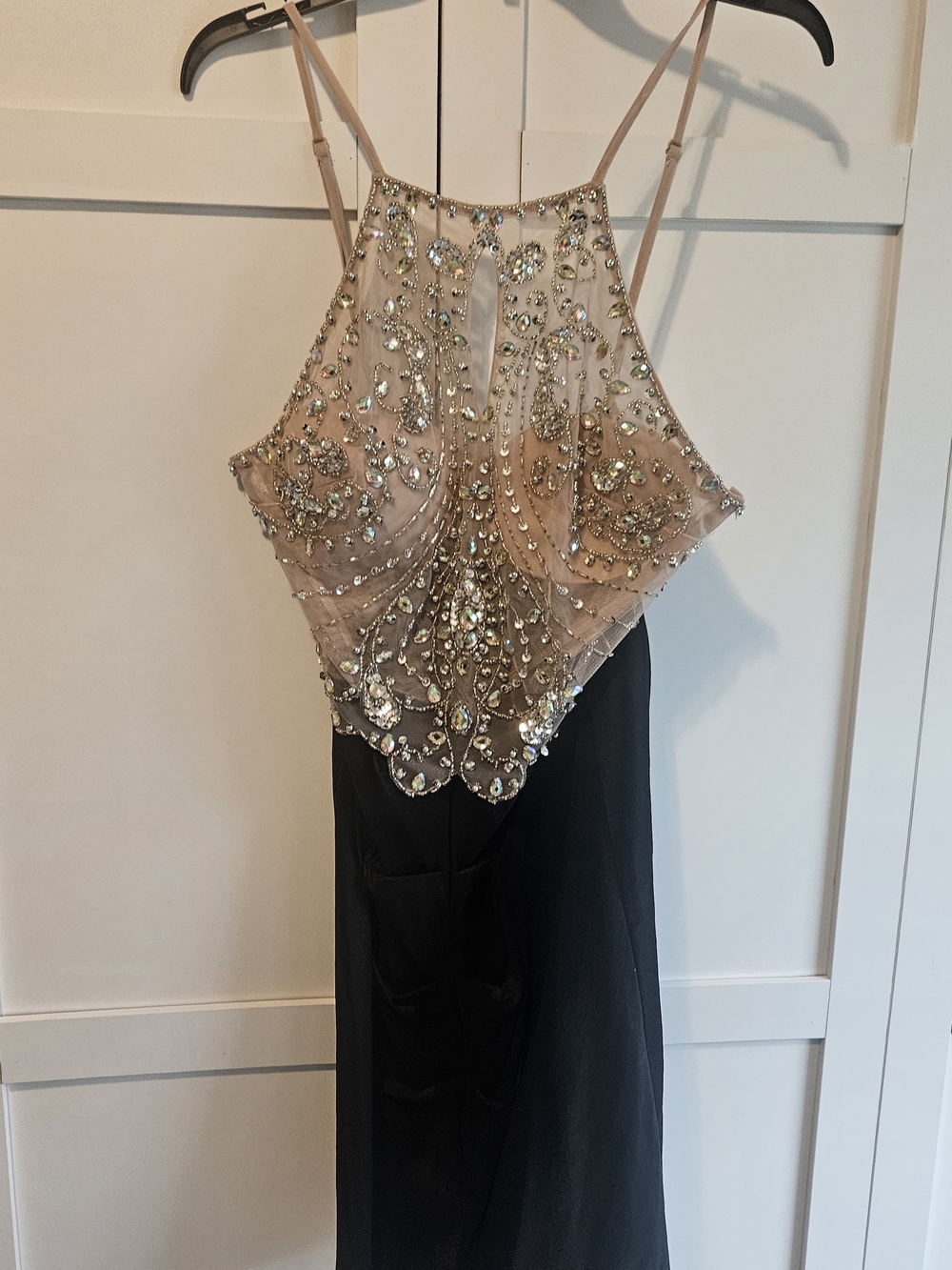 Blondie Nites Nude and Black Beaded Evening Dress